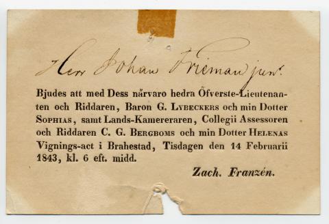 14.2.1843 vietettiin Raahessa suuret kaksoishäät, kun kauppias Zachris Franzenin tyttäret astelivat avioon. Sophia vihittiin vapaaherra Georg Lybeckerin kanssa ja Helena puolestaan asessori Carl Gustav Bergbomin kanssa. 
