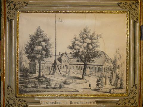 Raahen museon kokoelmista löytyvä painokuva Herrmannsburgin lähetyskoulusta.